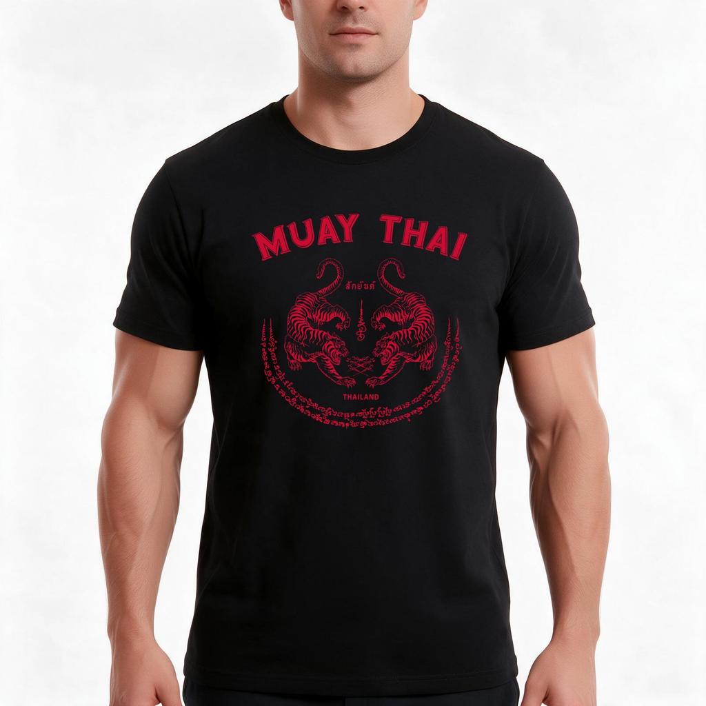 Muay Thai Tiger Sak Yant Tattoo Kickboxing Thailand Tshirt Summer Casual Cotton Tee Oversized Streetwear Tops 100 Cotton