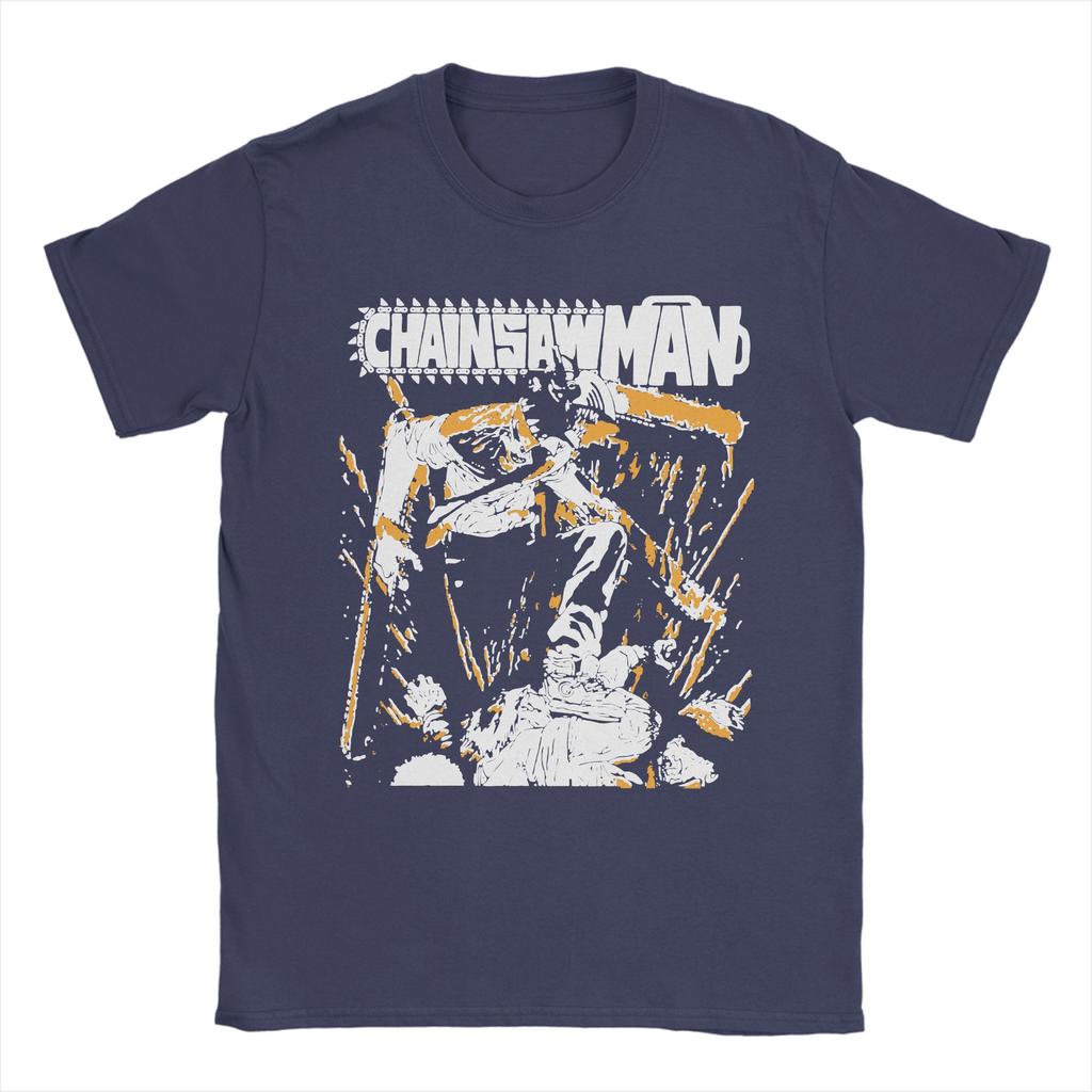 Chainsaw Man T-Shirt für Herren Humor Reine Baumwolle T-Shirts Rundhals Kurzarm T-Shirt Einzigartige Kleidung