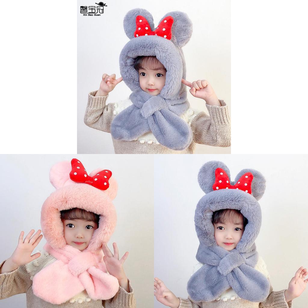 Kids Winter Plush Hat With Scarf Integrated For Outdoor Snow Sports