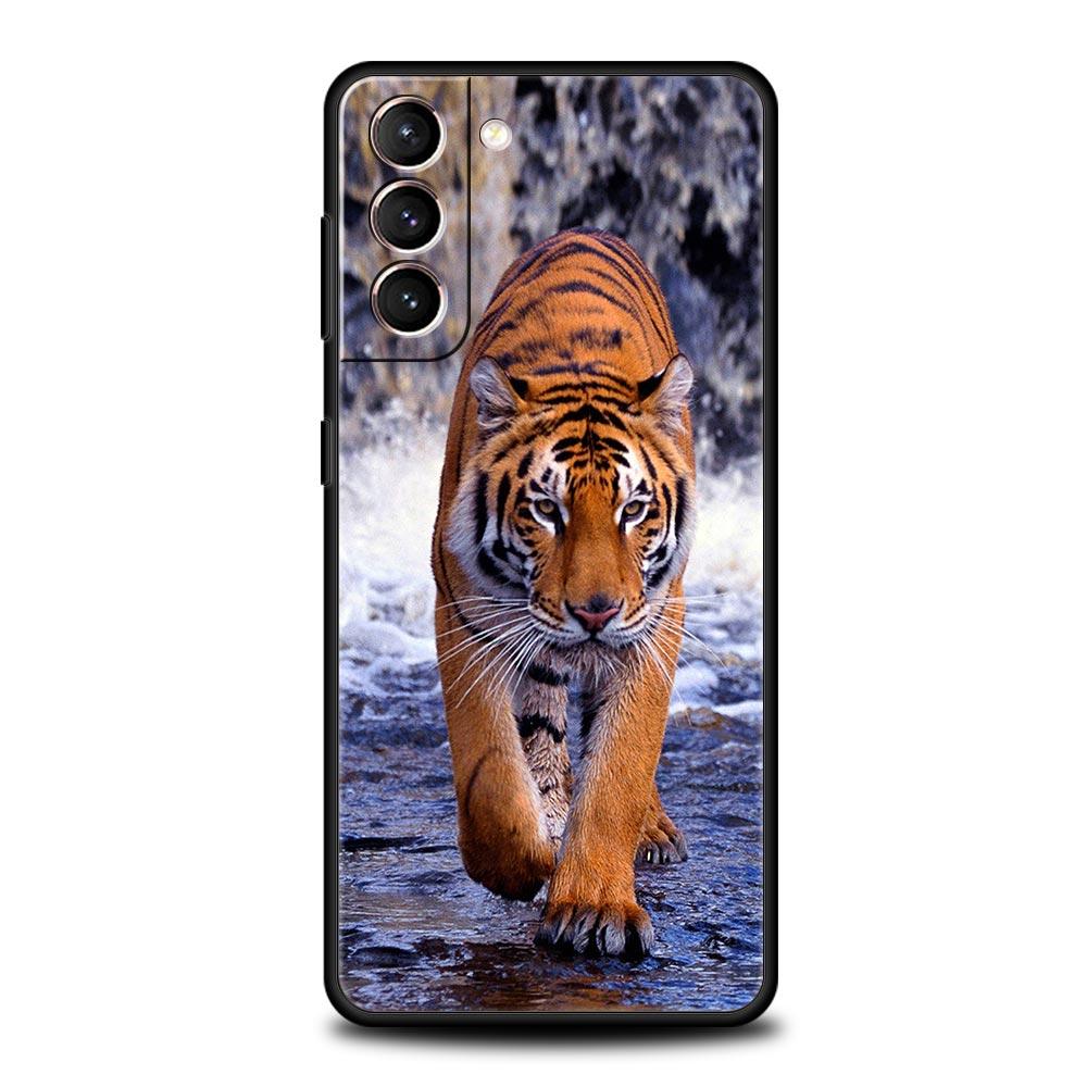Tiger Leopard Fashion Phone Case For Samsung Galaxy S26 Ultra S25 Plus S24 FE S23 S22 5G S21 S20 Cover Black Soft