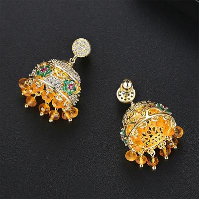 WWJ High Quality Hollow-out Small Bell Cubic Zirconia Golden Color Handmade Earrings