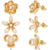Beebeecraft 12Pcs 2 Styles Flower Stud Earring Findings 18K Gold Plated Cubic Zirconia Sakura Post Earring Findings Peach Blossom Shape for Spring