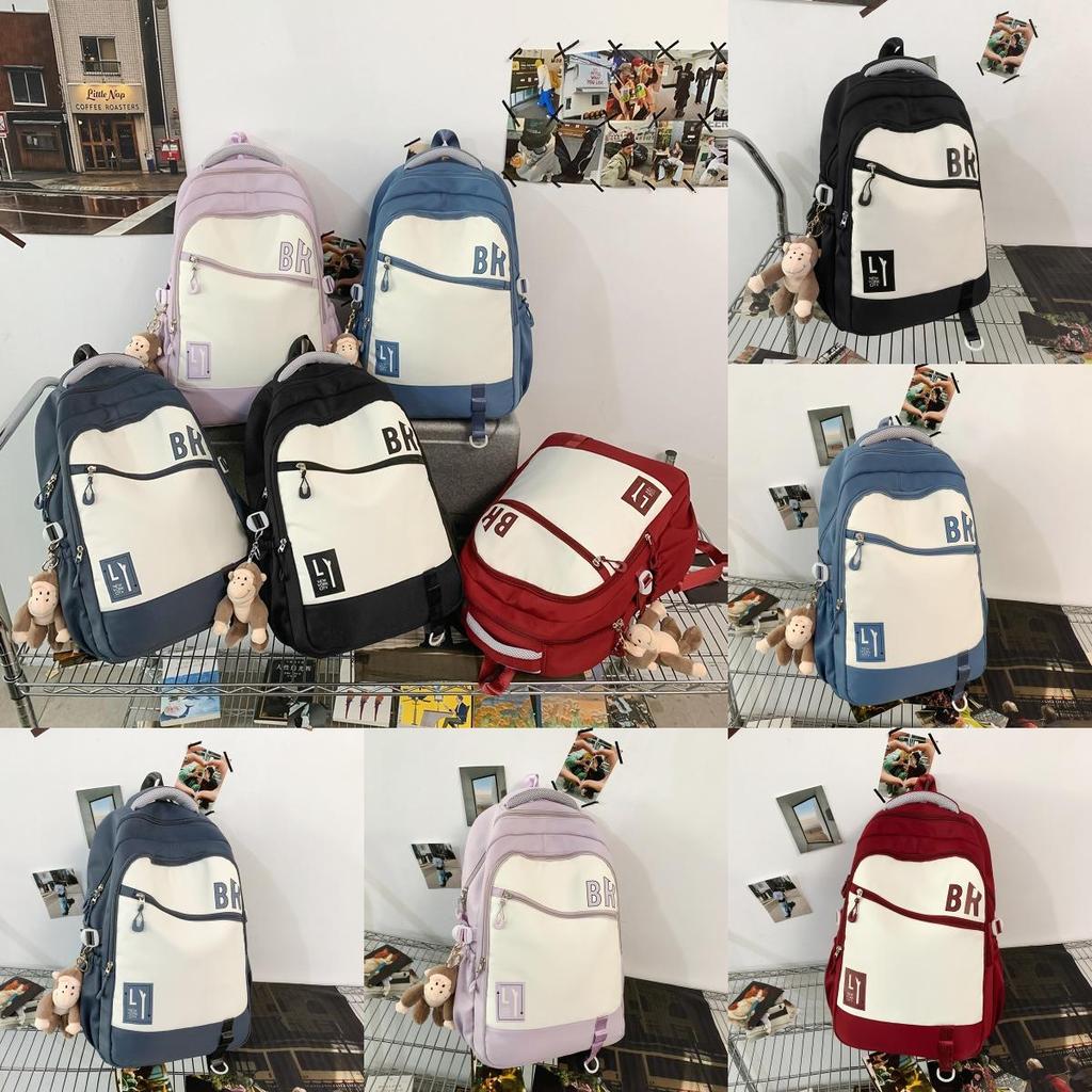 Pattern Letter Fashionable Students Large Capacity Backpack With Pendant