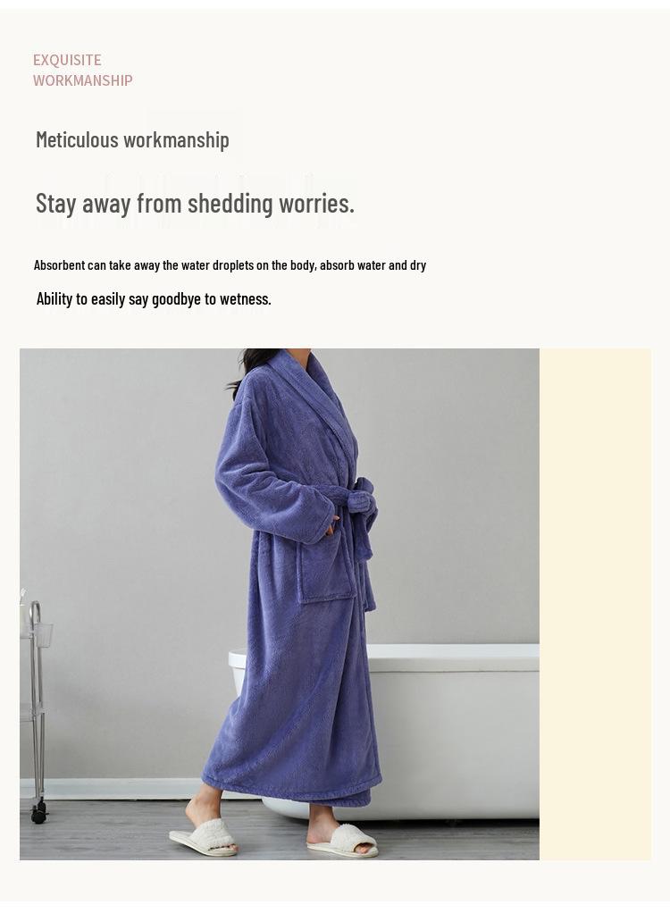 Couple's Thickened Coral Fleece Bathrobe - Autumn/Winter, Plus Velvet, Shawl Collar, Long Sleeve, Plus Size Homewear