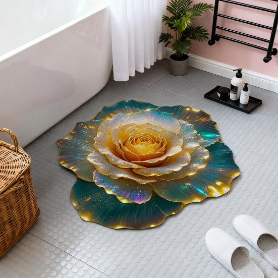 3D Flower Floor Mat Absorbent Bathroom Mat Anti-Slip Floral Pattern Area Rug for Living Room Bedroom Entrance Kitchen Decoration