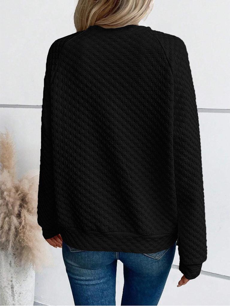2025 Autumn/Winter Women's Solid Deep V-Neck Patchwork Long Sleeve Casual Sweatshirt