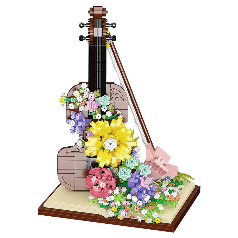 Botanical Violin Building Set -DIY Educational STEM Toy with Blooming Details, Perfect Home Decor & Birthday Gift for Music Fans