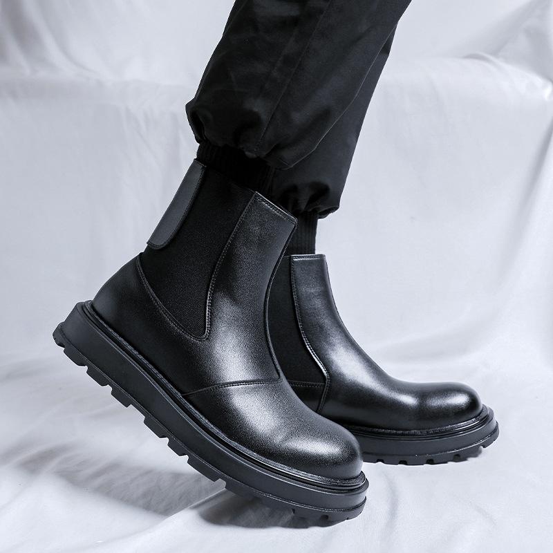 England style mens fashion chelsea boots slip-on natural leather shoes cowboy platform boot spring autumn cool ankle botas male