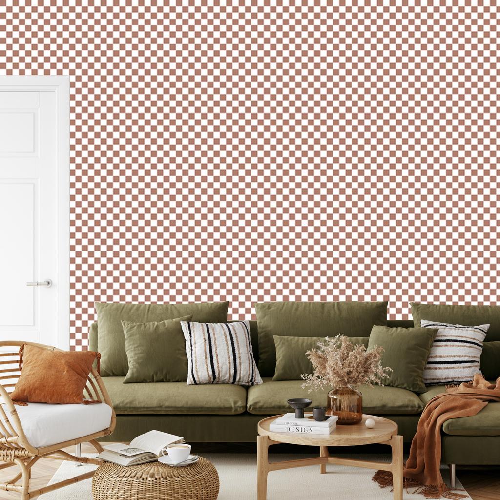 Beige and white checkerboard wallpaper for living room and bedroom 50x1000