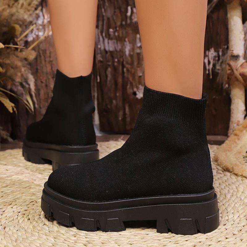 Fashion Fashion Knitting Platform Boots for Women Autumn Winter High Top Casual Socks Shoes Woman Thick Sole Non Slip Ankle Botas Mujer