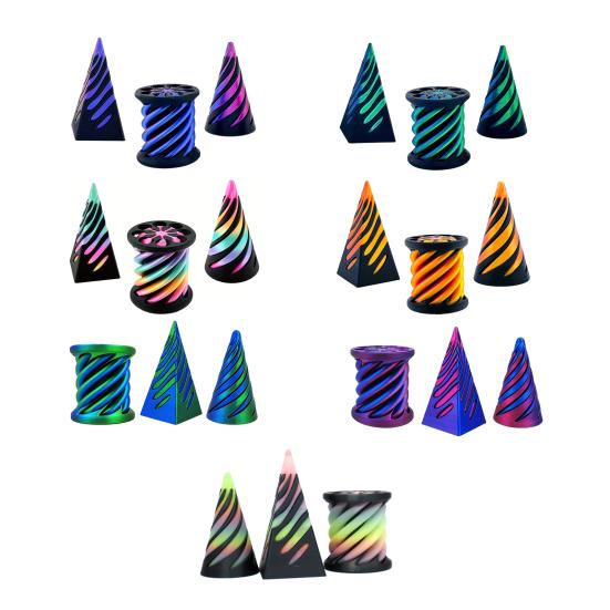 3Pcs 3D Printed Spiral Cone Figurine Impossible Passthrough Sculpture Vortex Thread Illusion Stress Relief Mini Spiral Pyramid Cylinder Fidget Toy