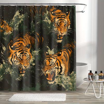 1pcs Beautiful Fierce Tiger Digital Print Shower Curtain, Polyester with Hook, Machine Washable, Woven, Suitable for All Seasons