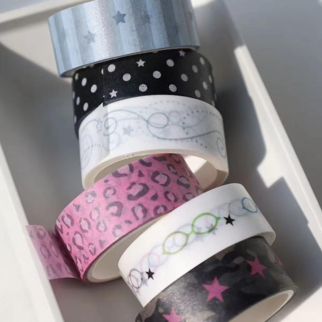 6PC Mix Korean Sweet and Cool Paper Tape Star Glasses Polka Dot Diy Decorative Collage Hand Account Material Tape Roll Sticker