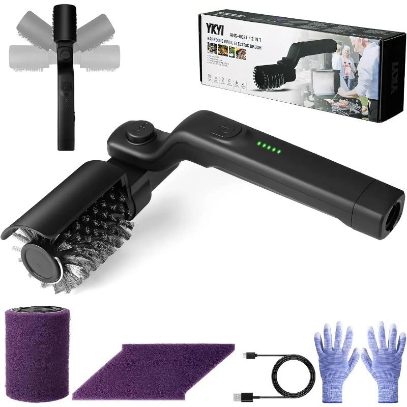 

Electric Grill Rus Recarale Cordl Cleaner Wit 180° Rotating Ead 3-Speed Motor Stainl Steel Ristles Grinding Weel for Outdoor чёрный