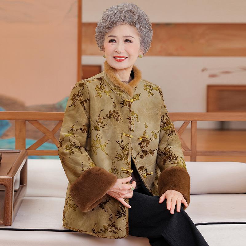 

Зимнее пальто с меховой подкладкой от бабушки для женщин среднего и пожилого возраста 4XL (72.5-80kg) жёлтый