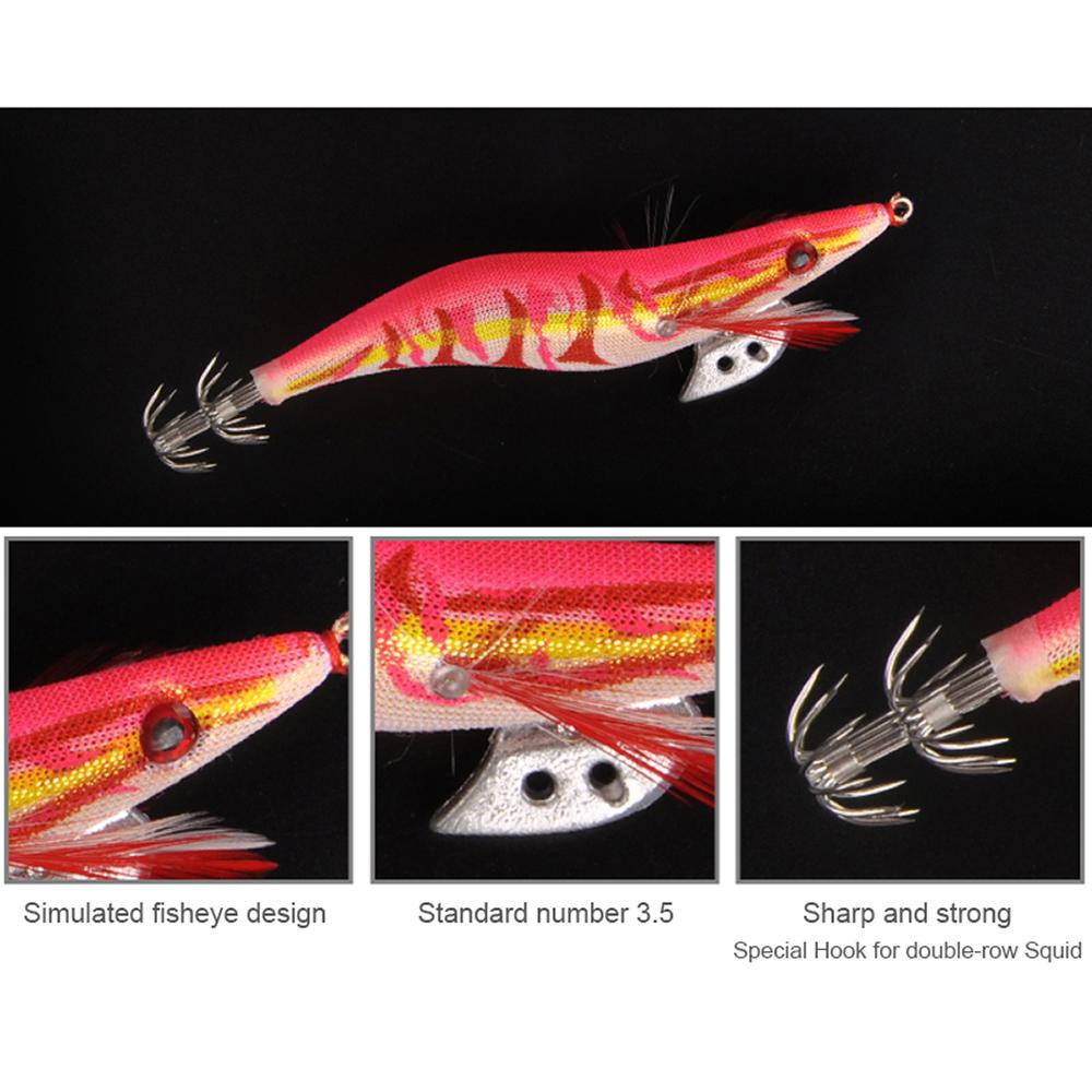 10pcs Luminous Wooden Shrimp Jig Fishing Lures Artificial Bait 15g/19g Jigging Lure with Bag, 3.0 / 3.5 Hooks