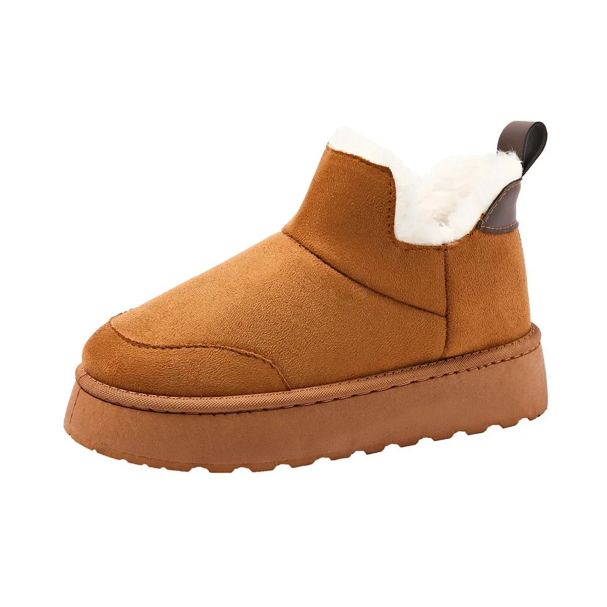 

Зимние меховые женские зимние сапоги Низкие теплые меховые ботинки Мужские и женские зимние короткие сапоги Супер мини верхняя одежда Нескользящая 36 коричневый