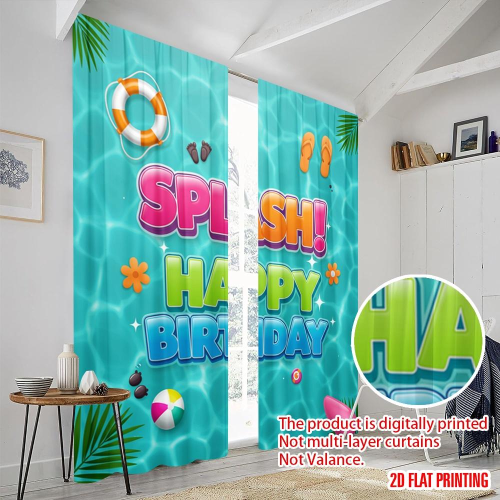 2pcs 2D Flat Printing Curtains Pool Party Happy Birthday Fabric Without Electricity 0 Use for Photo Booth Props