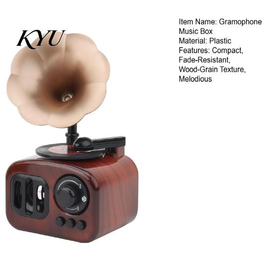 Retro Desktop Ausstellungsstück Mini Grammophon Spieluhr Ornament, Vintage Holzmaserung Phonograph Form Sammlerfigur Box, Dekoration für Café