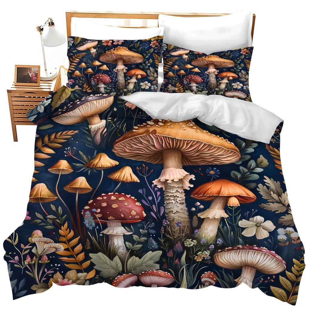 Bohemian Mushroom Print Duvet Set Bedding Set Stylish Flower Bed Set