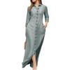 Elegant European & American Women's Long Sleeve Cotton Linen Cardigan Dress
