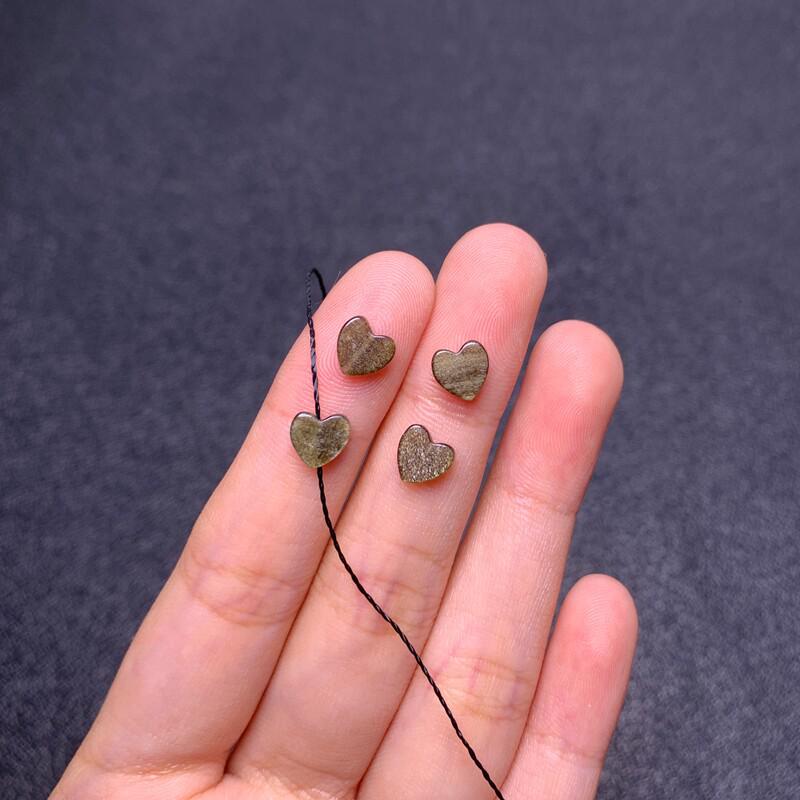 Natural Obsidian Small Heart Beads for DIY Jewelry-Making