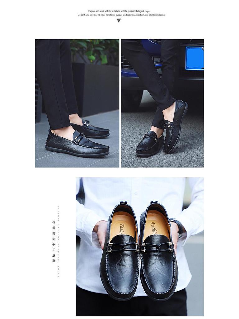 Men's Autumn British-Style Cowhide Leather Casual Shoes, Soft Large-Size Loafers