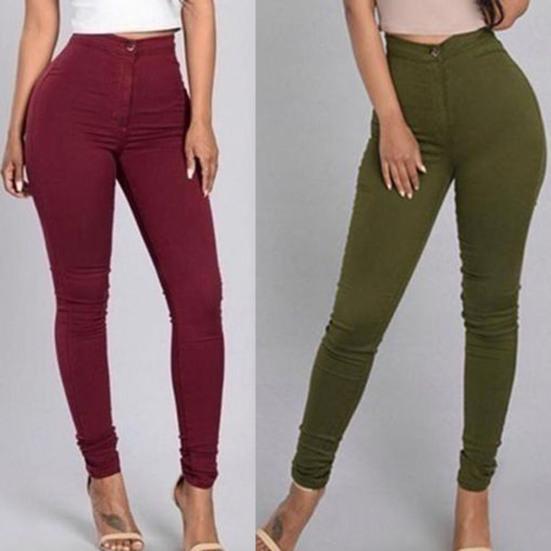 Women Pants Thin High Waist Solid Color Slim Fit Lady Pencil Trousers for Street Wear