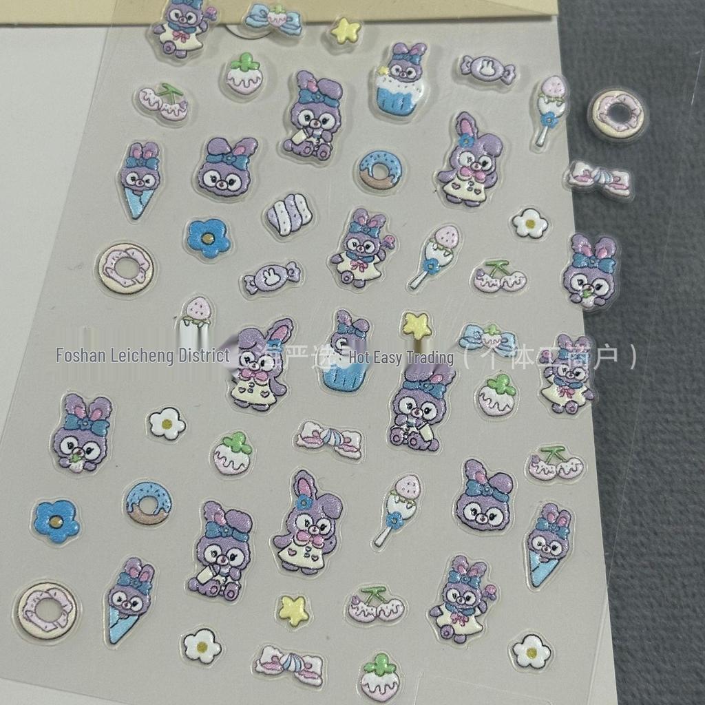 StellaLou Purple Rabbit Embossed Nail Stickers for DIY Journaling