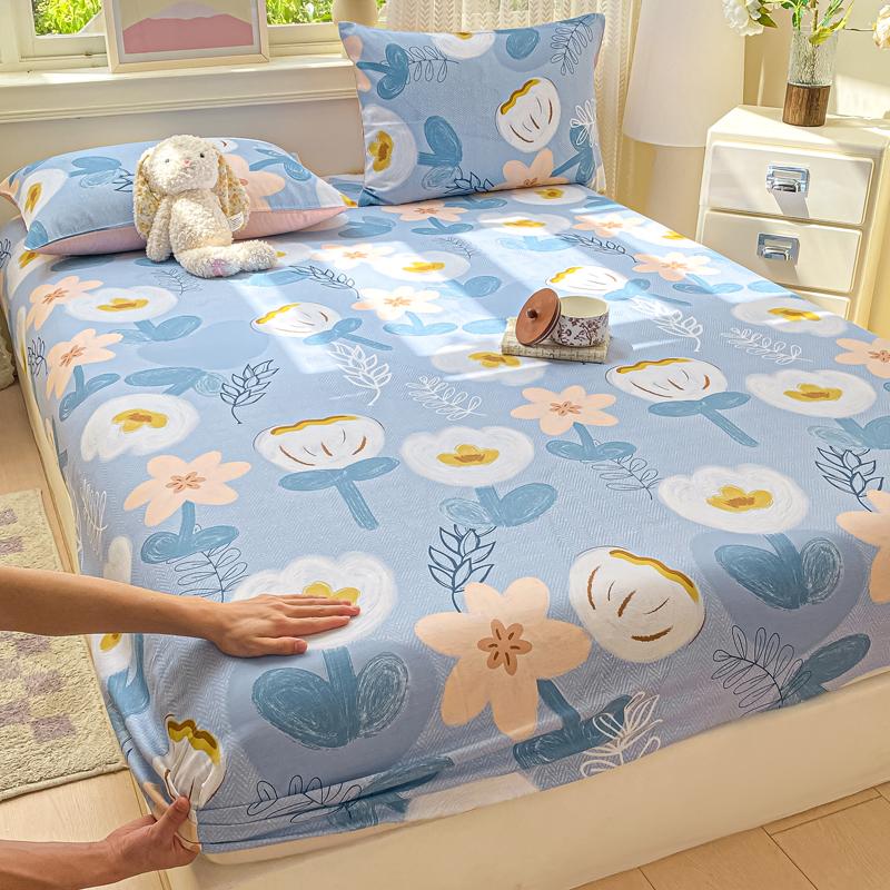 100% Cotton Bed Sheets Flower Printed Fitted Bed Sheet On Elastic Single/Queen/King Pure Cotton Bedsheets Sabanas Matrimoniales