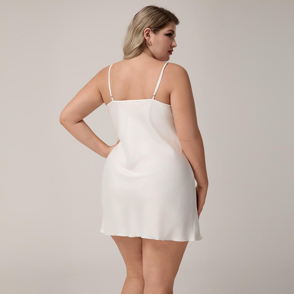 Yaoting Plus Size Satin Lace V-Neck Spaghetti Strap Nightgown for Women