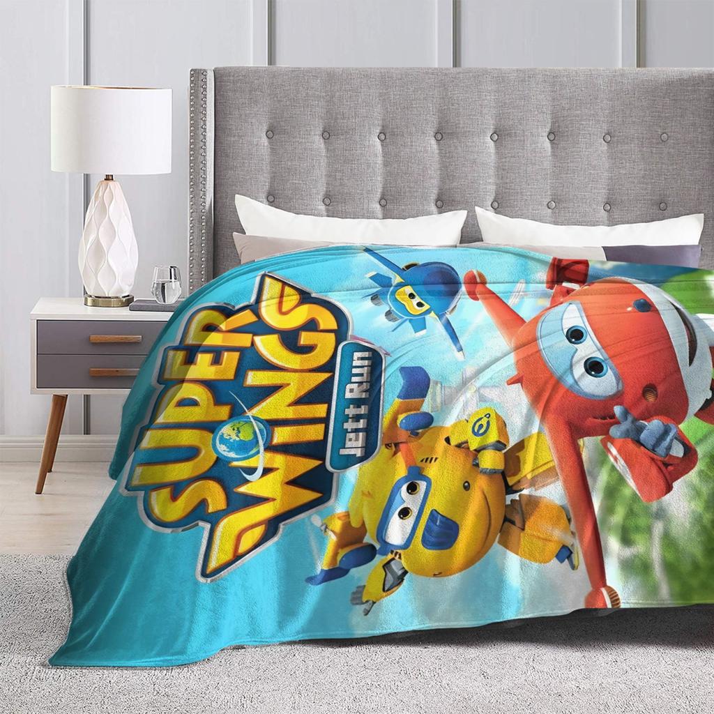 Super Wings Cartoon Flannel Blanket Car Robot Funny Throw Blanket for Sofa Bedding Lounge 150*125cm Rug Piece,