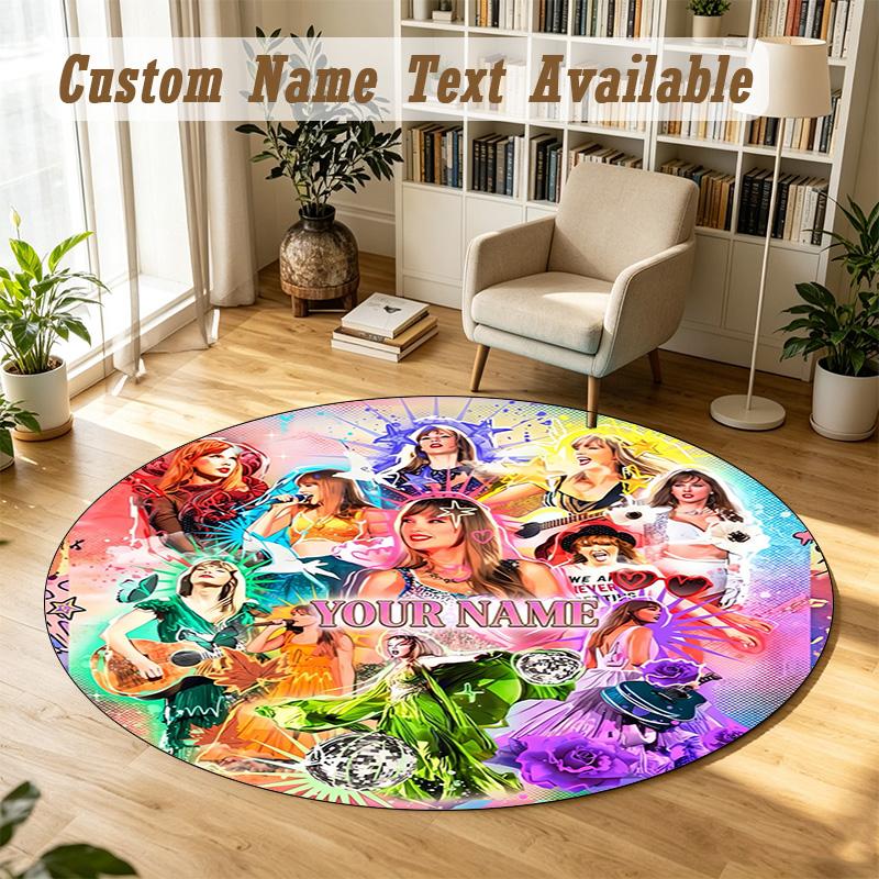 Round Rug Custom NameTaylor Swift Pattern Non Slip Carpet Home Floor Decor