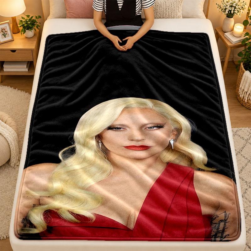 Flannel BlanketLady Gaga Warm Soft Throw Blanket for Indoor Sofa Bed Living Room Use
