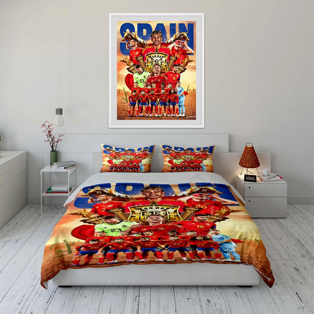 Spain Soccer Team Bedding Set Bedding Duvet Cover Set Duvet Cover Pillowcases Home Decor (1 * Duvet Cover 2 * Pillowcases, Without Duvet Insert)