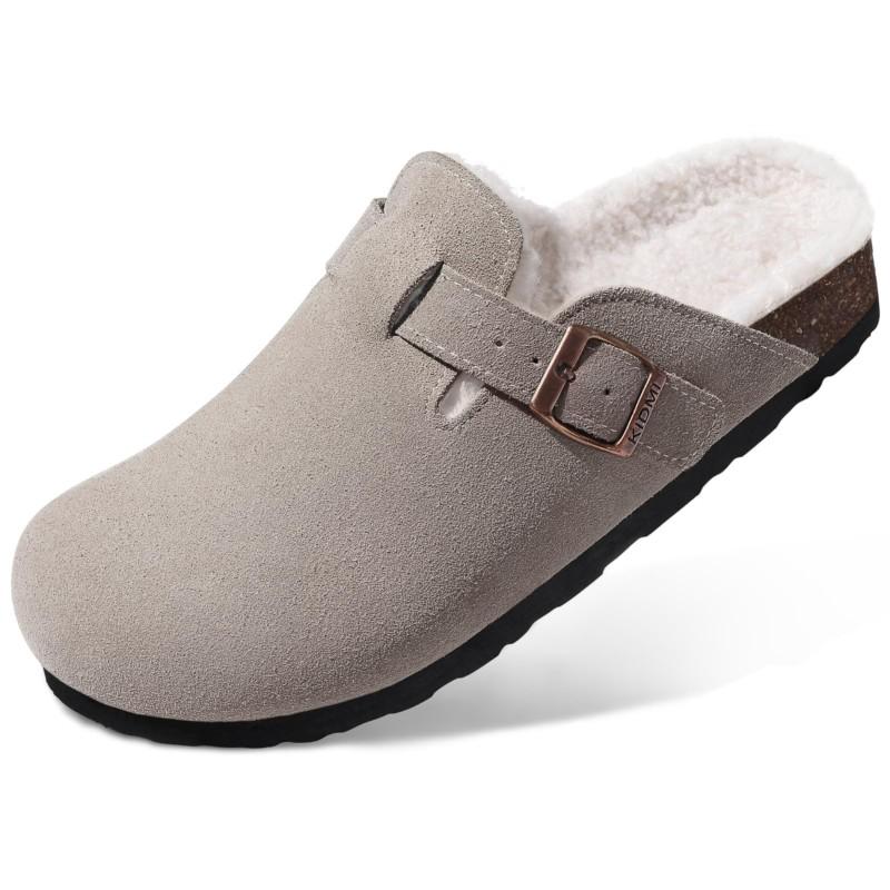 Eyriphy Winter Damen Fuzzy Pantoletten mit verstellbarer Schnalle zum Hineinschlüpfen, Korksohle, Kartoffelschuhe, Fellfutter, warme Damen-Wildleder-Clogs
