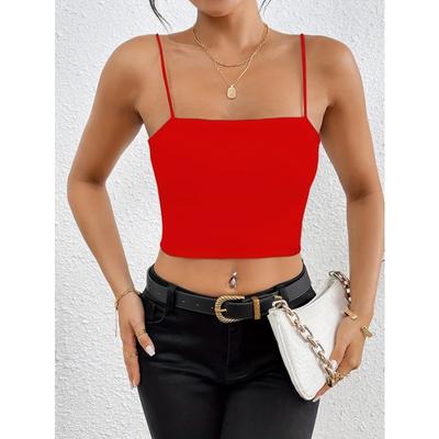 Kadın Pembe Kolsuz Crop Cami İnce Kesim Kare Yaka İnce Askılı Atlet Günlük Yazlık Basic Üst