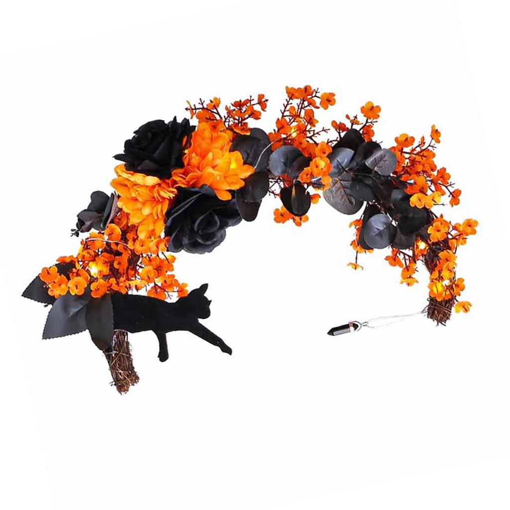 Halloween-Mondkranz mit schwarzer Katze, Holzkranz, Halloween-Kranz, Horror-Dekorationen für Zuhause, Party, Fenster, Wand, Innenbereich