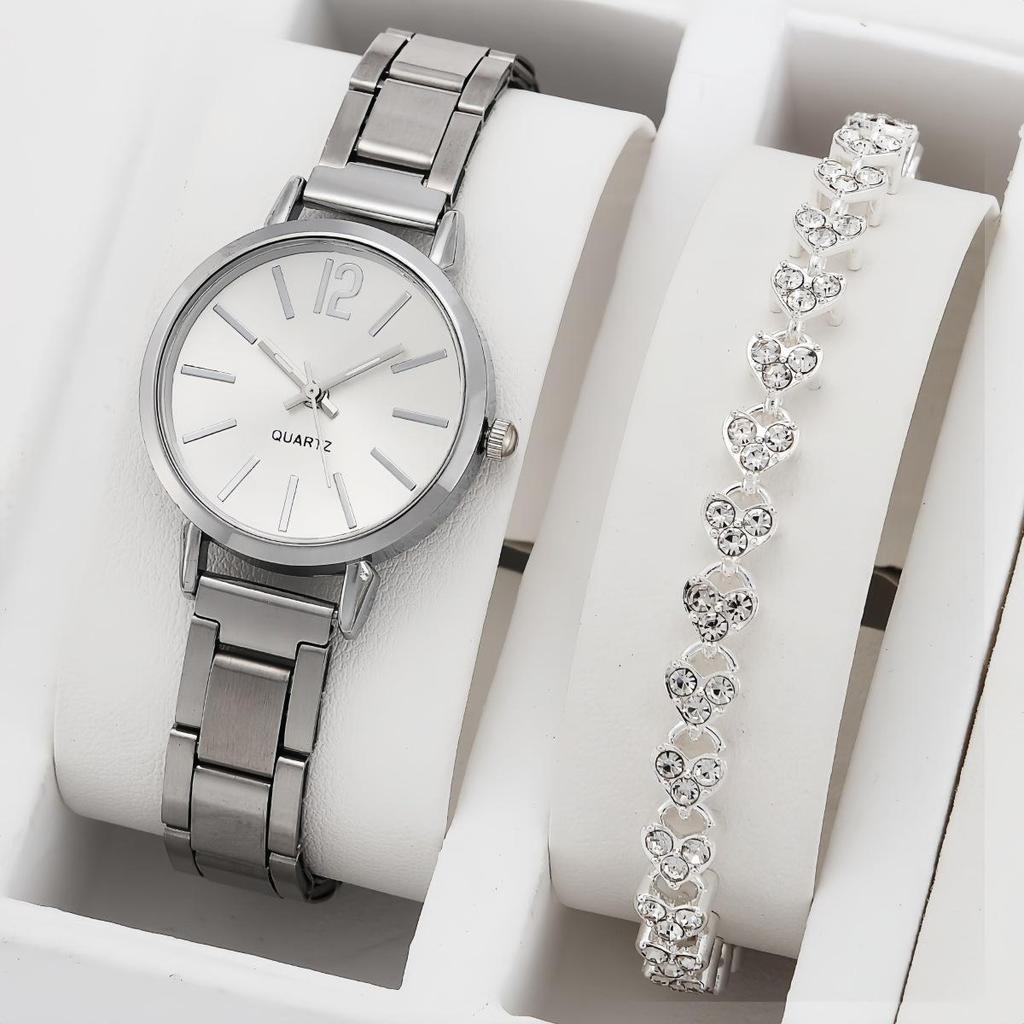 Women's Trendy Stainless Steel Quartz Watch & Bracelet Set