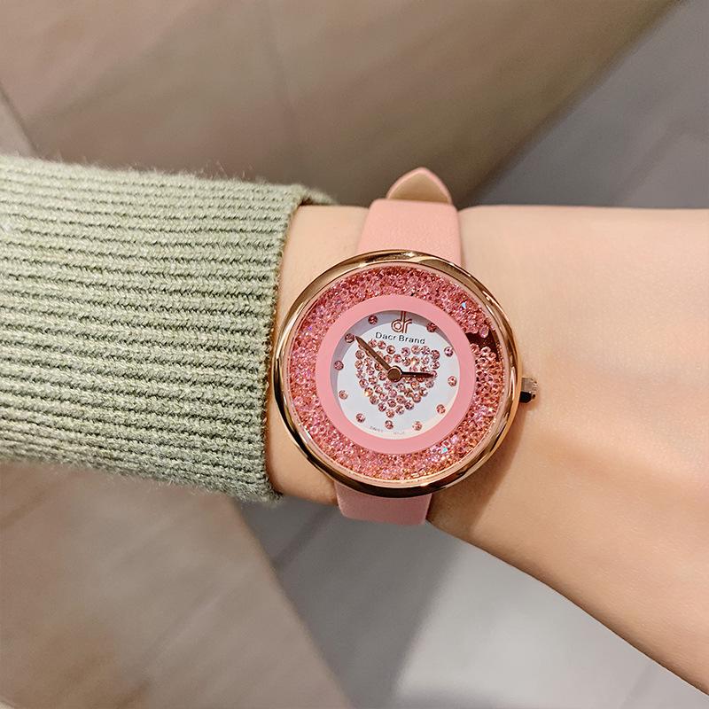 Neue Ins Damenuhr Mode Treibsand Damen Quarz Uhr Herzförmiger Diamant Wasserdichtes Armband Damenuhr