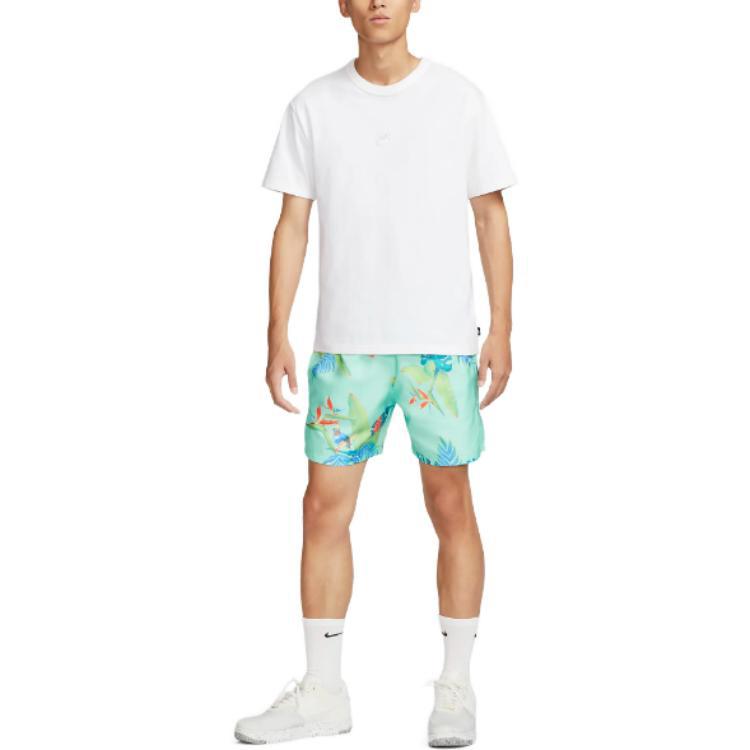 Nike Plant Print Drawstring Mid-Waist Casual Shorts Men Bottoms Emerald-Green FQ0350-349