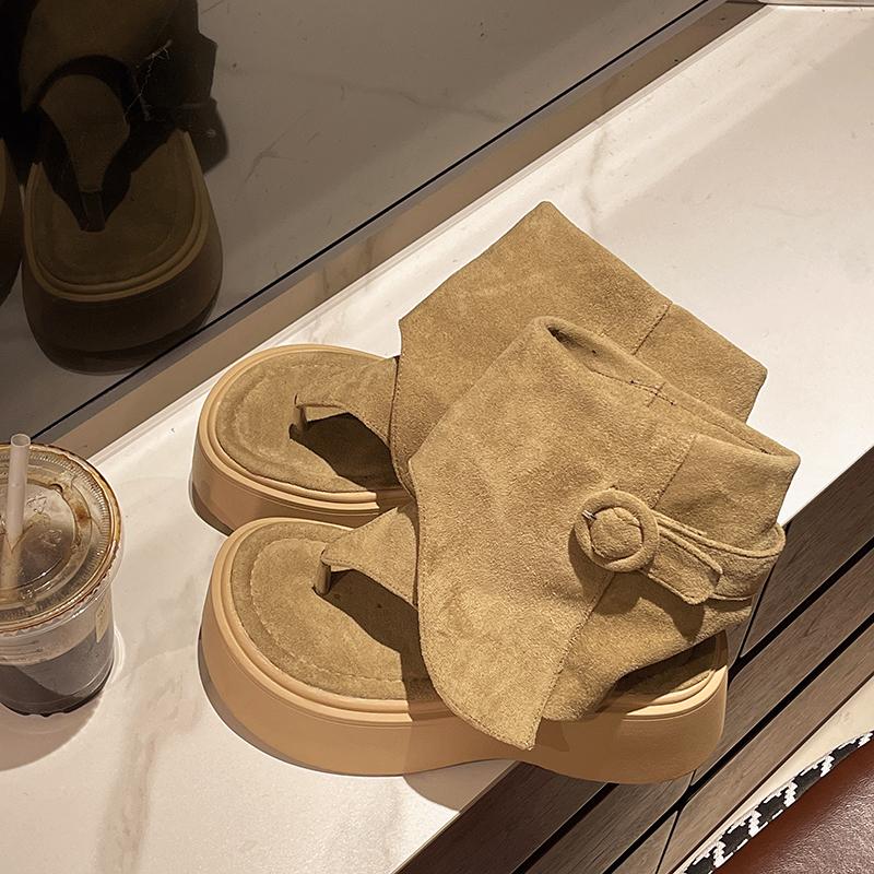 Fashion 7 Cm Platform Flip Flops Women Beach Sandals Casual Platform Roman High-top Buckle Strap Thick-soled Vintage Summer Boots