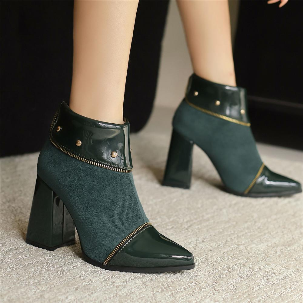 Fashion Autumn Winter Women's Shoes Vintage Pointed Toe High Heeled Chelsea Zipper Short Boots Heels Women Rivet Ankle Boots for Women