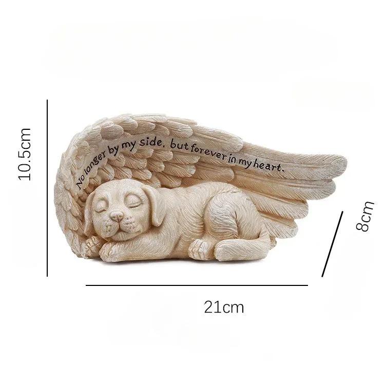 Resin Angel Dog Cat Statue Garden Decor Puppy Tombstone Sculpture Angel Wings LED Lights Garden Home Statues Figurine Gifts