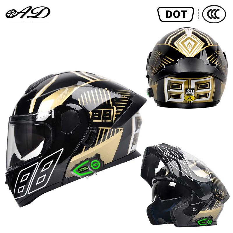 Bluetooth-Enabled Full Face Motorcycle Helmet With Dual Visors DOT 3C Certified All-Season Flip-Up Design Men Women
