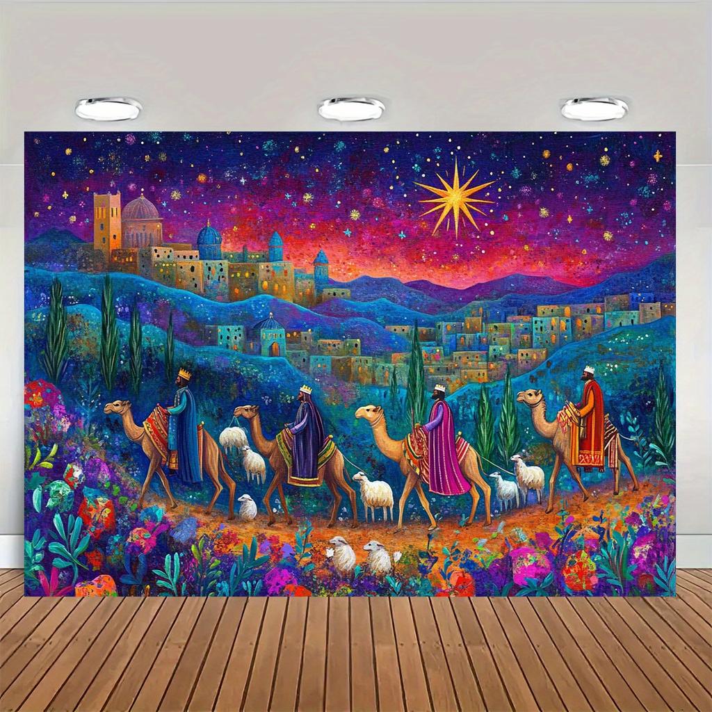 Background cloth for holiday gatherings vivid starry sky scenes including camels and shepherds no need for power supply
