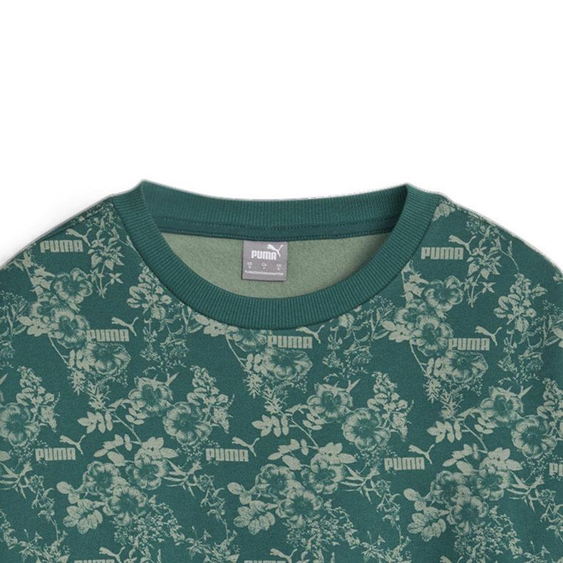 Puma All Over Print Casual Loose Round Neck Warm Sweatshirt Women Sweatshirt Dark-Green 680154-43