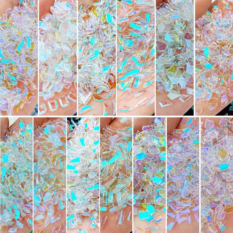 50 de bucăți în formă de unghii piese de strasuri Aurora iluzie cristal transparent picătură romb săgeată pietre colorate cu spate plat Pietre 3D pietre prețioase unghii decorare