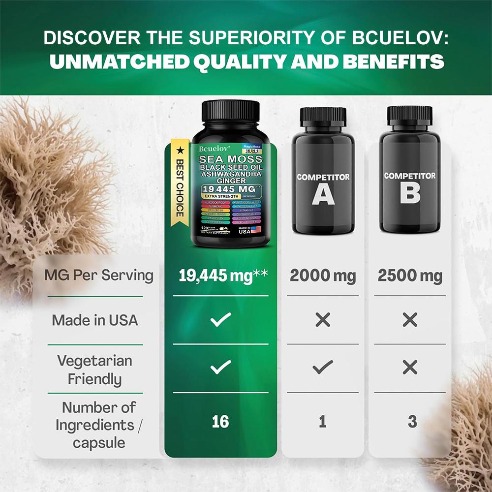 Bcuelov Seaweed Capsules Seaweed Black Seed Oil Turmeric Boosting Energy 120 Vegetarian Capsules