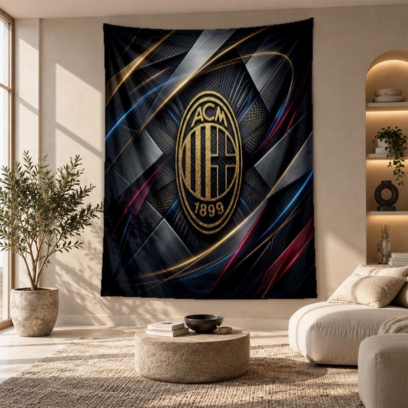 Arazzo Decorativo, Arte da Parete Stampato AC Milan, Appeso a Parete Leggero per Sfondo Camera da Letto